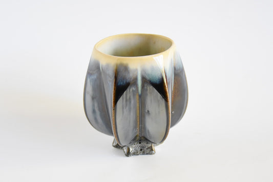 Handmade ceramic kiddush cup titled 'Stemmed Kiddush Cup - Rainbow' – modern Judaica by Feldi Studios