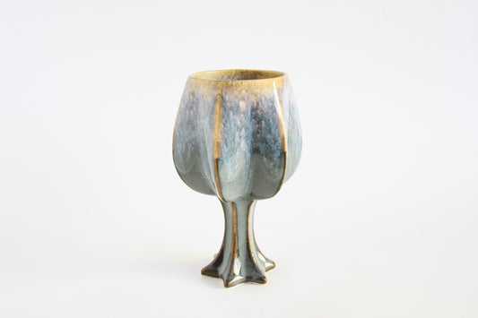 Handmade ceramic kiddush cup titled 'Stemmed Kiddush Cup - Rainbow' – modern Judaica by Feldi Studios