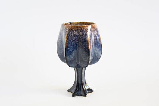 Handmade ceramic kiddush cup titled 'Stemmed Kiddush Cup - Rainbow' – modern Judaica by Feldi Studios