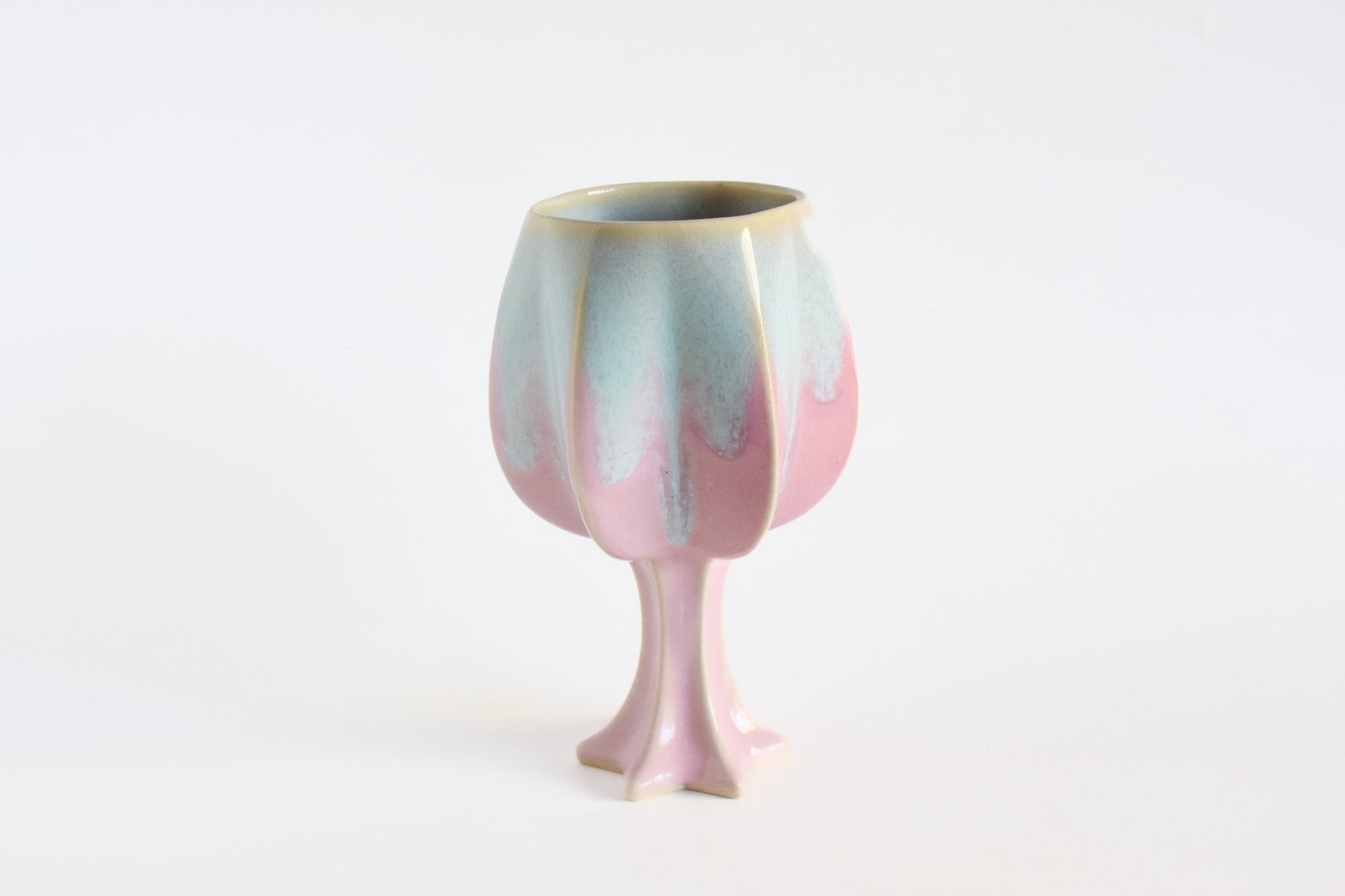 Handmade ceramic kiddush cup titled 'Stemmed Kiddush Cup - Rainbow' – modern Judaica by Feldi Studios