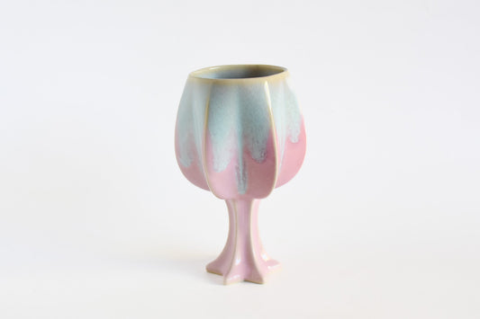 Handmade ceramic kiddush cup titled 'Stemmed Kiddush Cup - Rainbow' – modern Judaica by Feldi Studios