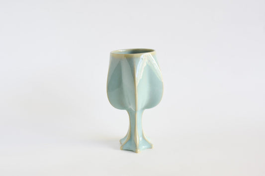 Handmade ceramic kiddush cup titled 'Stemmed Kiddush Cup - Rainbow' – modern Judaica by Feldi Studios
