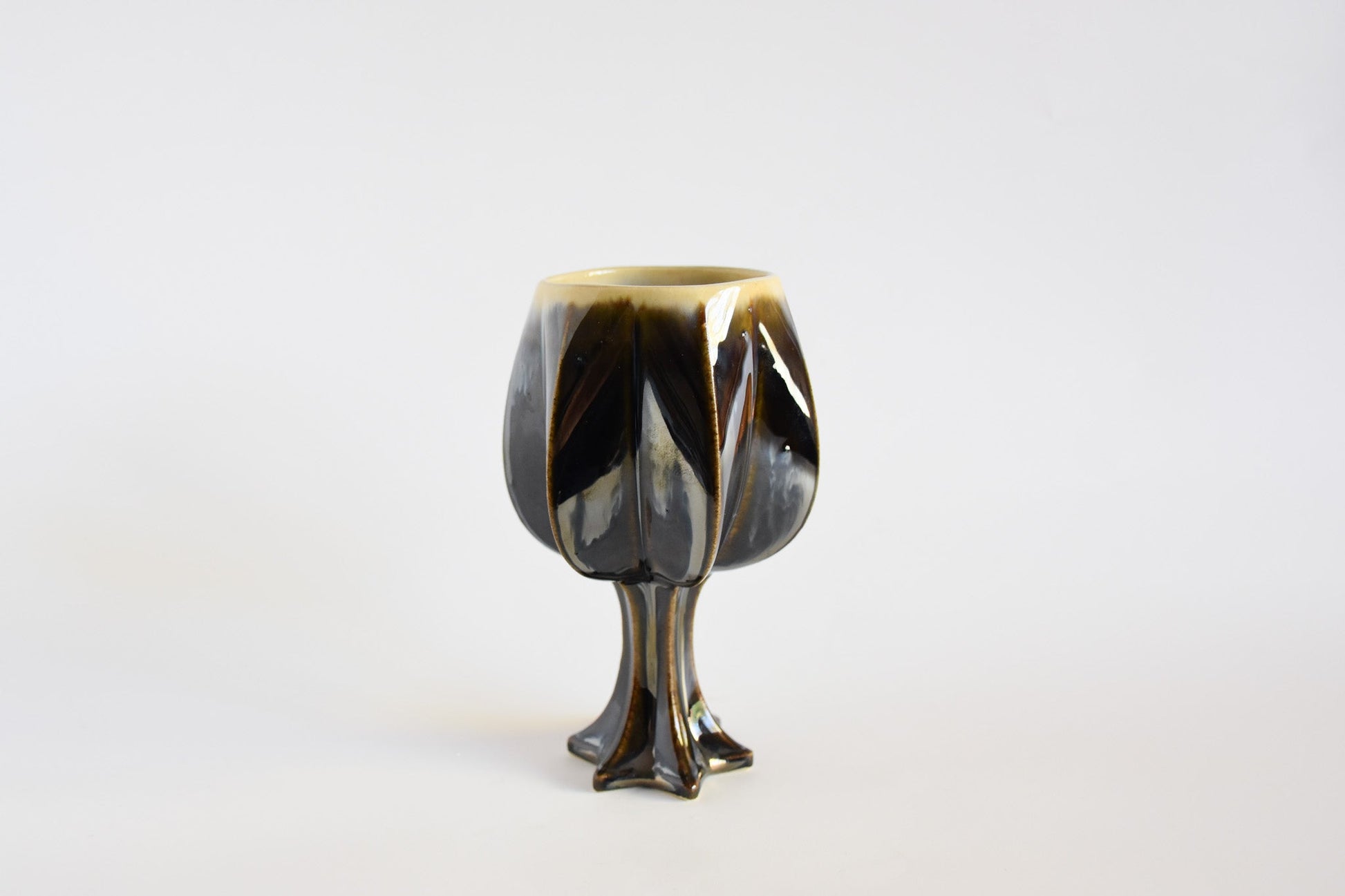 Handmade ceramic kiddush cup titled 'Stemmed Kiddush Cup - Rainbow' – modern Judaica by Feldi Studios