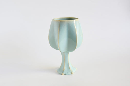Handmade ceramic kiddush cup titled 'Stemmed Kiddush Cup - Rainbow' – modern Judaica by Feldi Studios