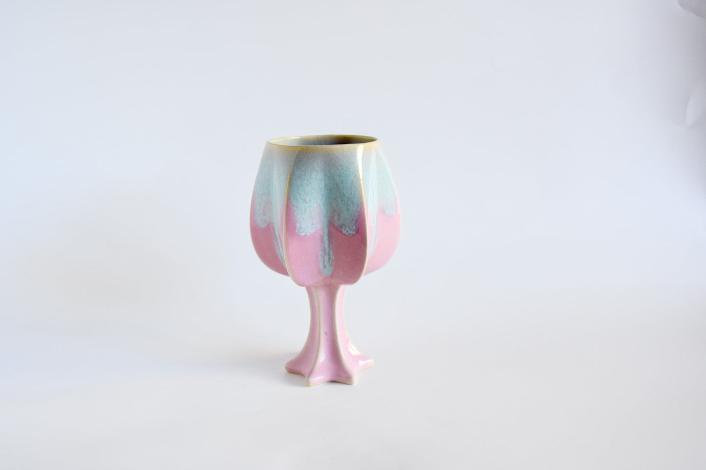 Handmade ceramic kiddush cup titled 'Stemmed Kiddush Cup - Rainbow' – modern Judaica by Feldi Studios