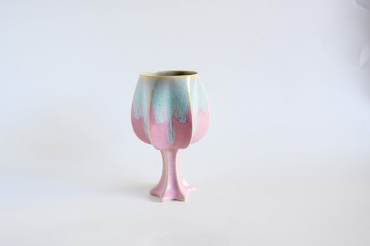 Handmade ceramic kiddush cup titled 'Stemmed Kiddush Cup - Rainbow' – modern Judaica by Feldi Studios