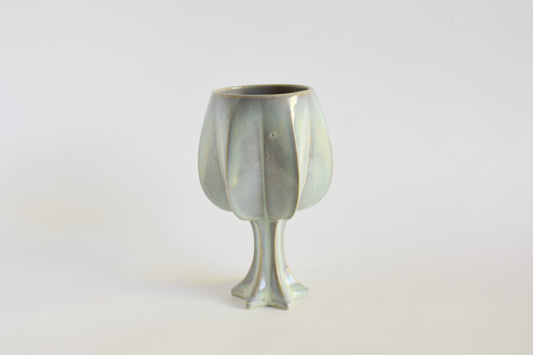Handmade ceramic kiddush cup titled 'Stemmed Kiddush Cup - Rainbow' – modern Judaica by Feldi Studios