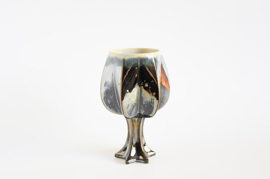 Handmade ceramic kiddush cup titled 'Stemmed Kiddush Cup - Rainbow' – modern Judaica by Feldi Studios