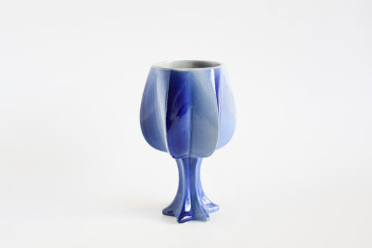 Handmade ceramic kiddush cup titled 'Stemmed Kiddush Cup - Rainbow' – modern Judaica by Feldi Studios