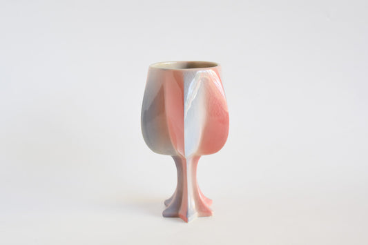 Handmade ceramic kiddush cup titled 'Stemmed Kiddush Cup - Rainbow' – modern Judaica by Feldi Studios