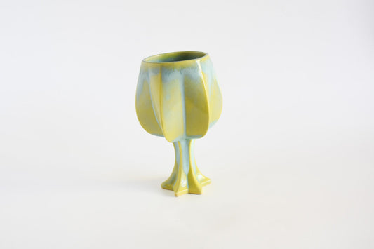 Handmade ceramic kiddush cup titled 'Stemmed Kiddush Cup - Rainbow' – modern Judaica by Feldi Studios
