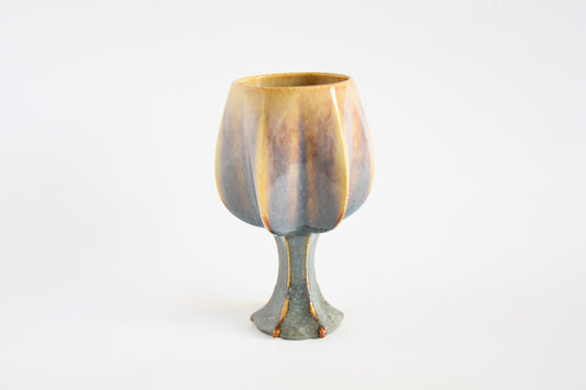 Handmade ceramic kiddush cup titled 'Stemmed Kiddush Cup - Rainbow' – modern Judaica by Feldi Studios