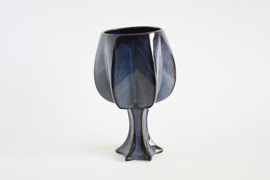 Handmade ceramic kiddush cup titled 'Stemmed Kiddush Cup - Rainbow' – modern Judaica by Feldi Studios