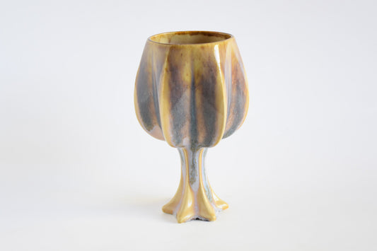 Handmade ceramic kiddush cup titled 'Stemmed Kiddush Cup - Rainbow' – modern Judaica by Feldi Studios