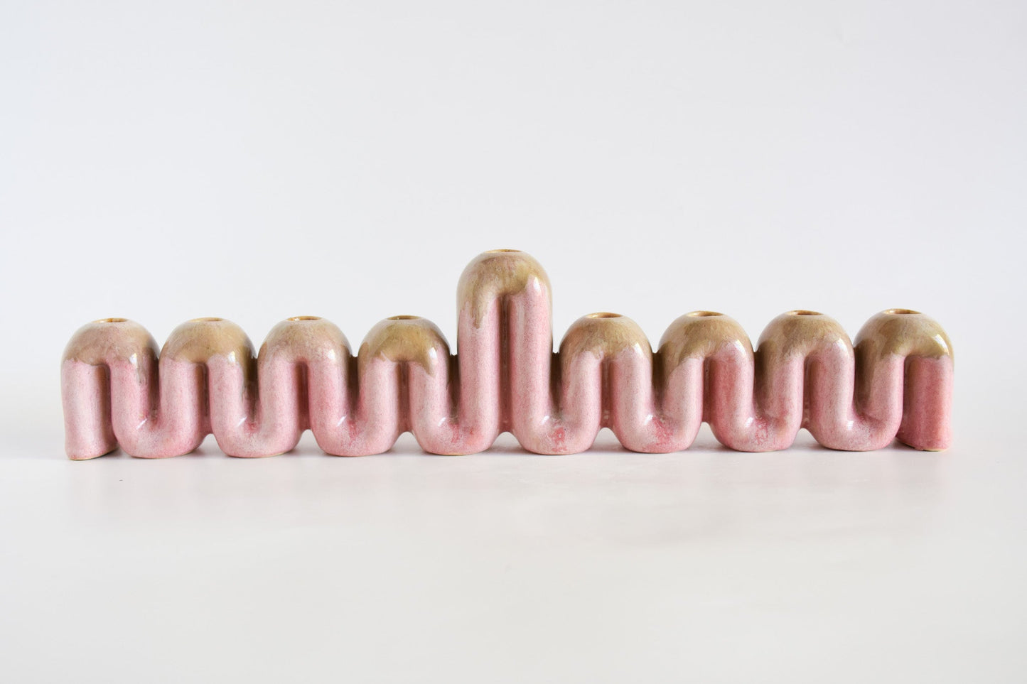 Handmade ceramic menorah titled 'Hanukkah Menorah - Cream | SECOND' – modern Judaica by Feldi Studios
