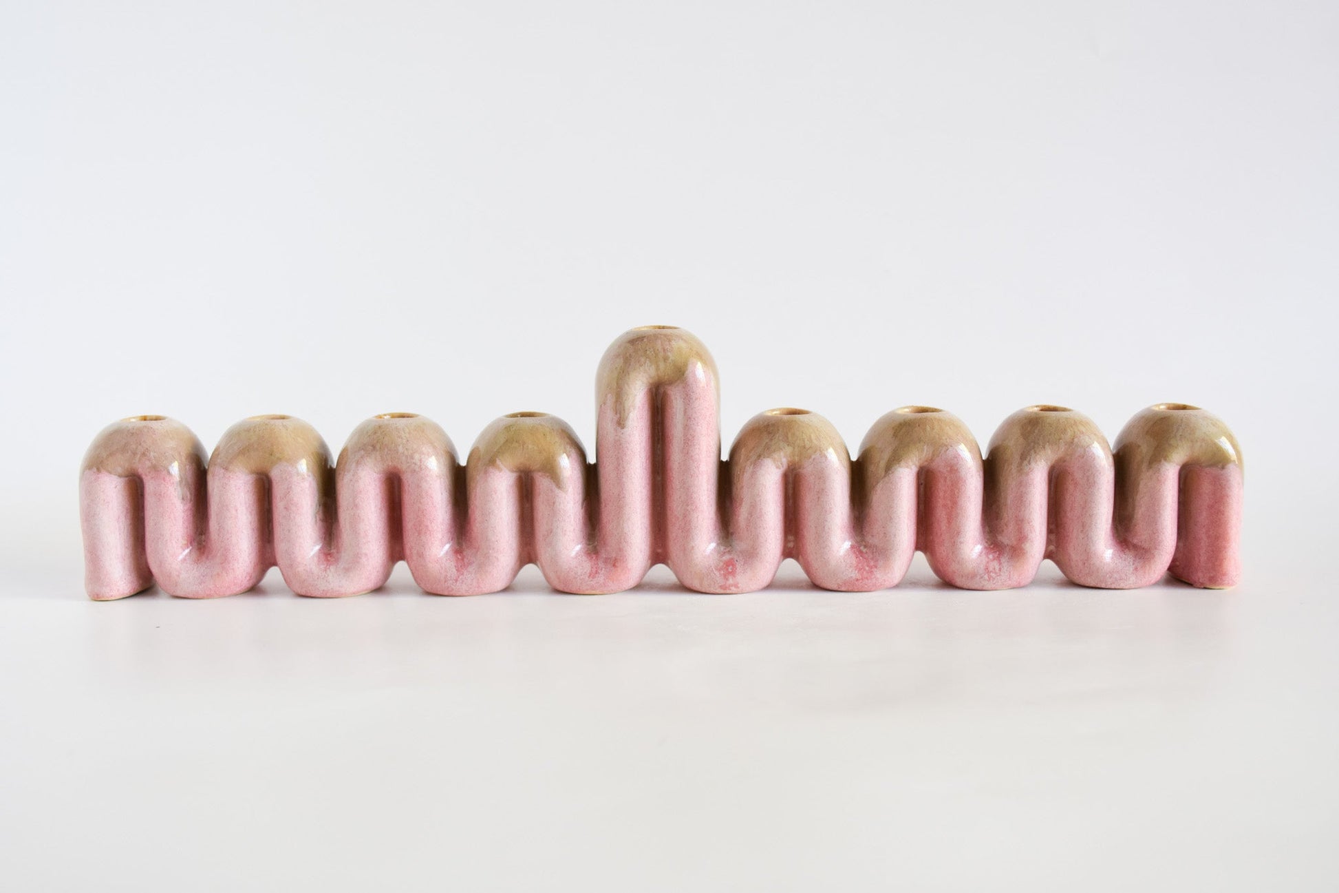 Handmade ceramic menorah titled 'Hanukkah Menorah - Cream | SECOND' – modern Judaica by Feldi Studios
