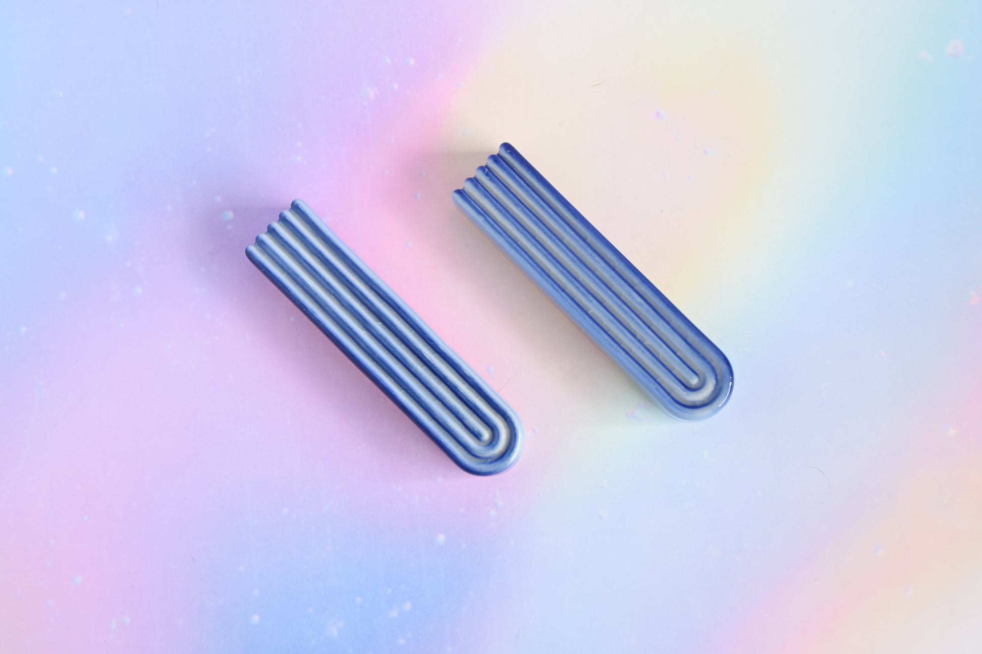Handmade ceramic mezuzah titled 'Arch Mezuzah - Blue Fade' – modern Judaica by Feldi Studios