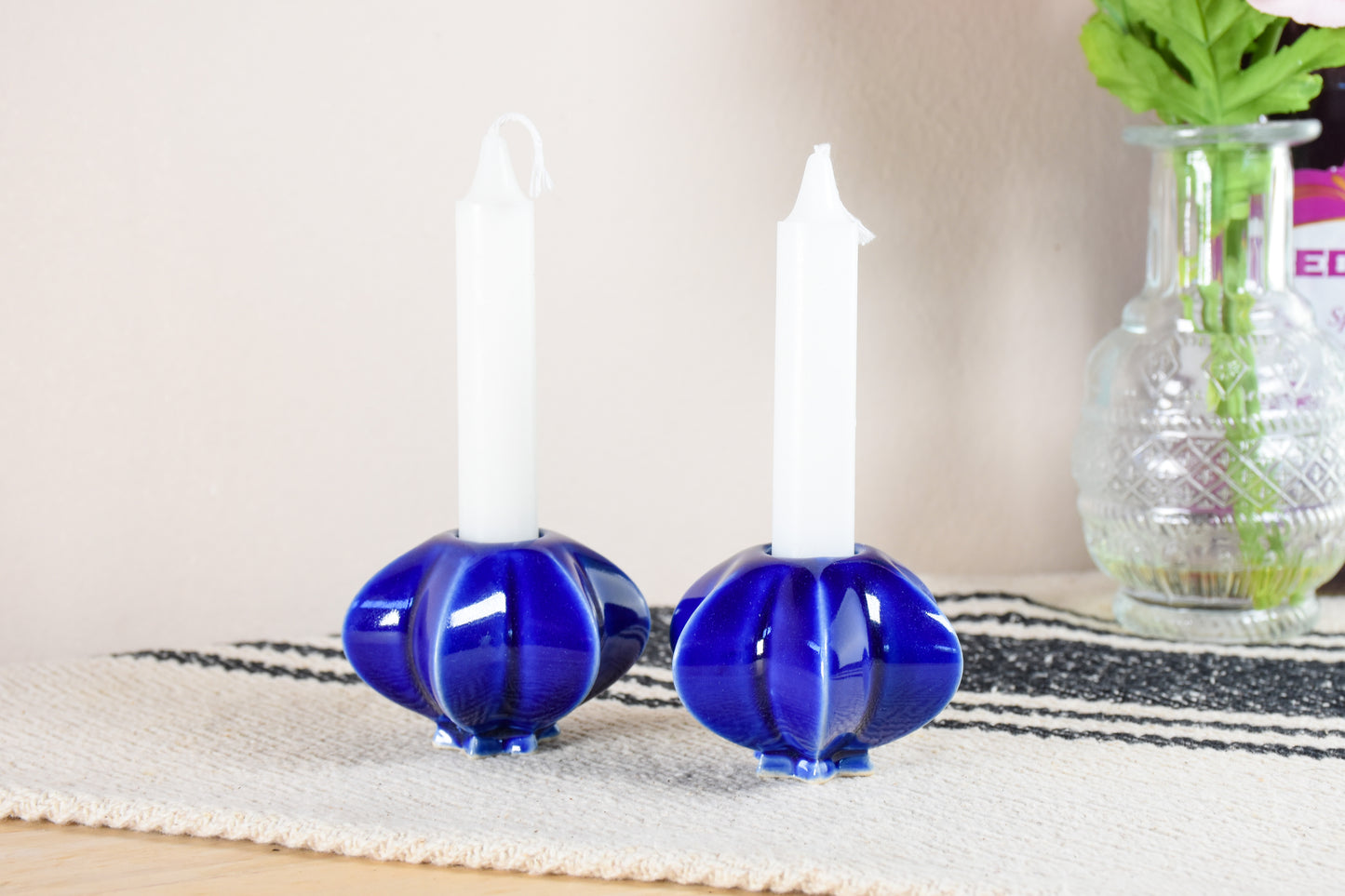 Shabbat Candle Pair - Jewcy Blue