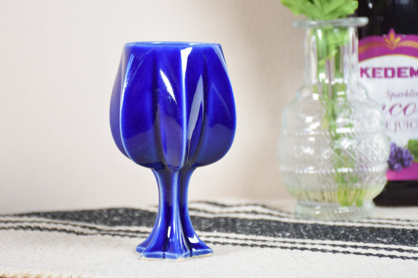 Shabbat Stemmed Kiddush Cup - Jewcy Blue
