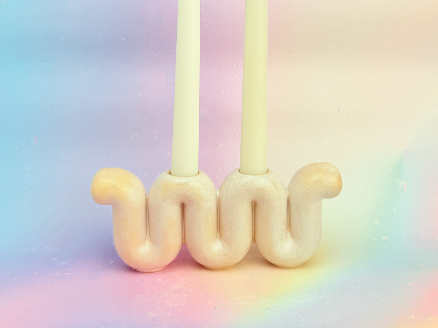 Handmade ceramic candle holders titled 'Candelabra - Cream' – modern Judaica by Feldi Studios