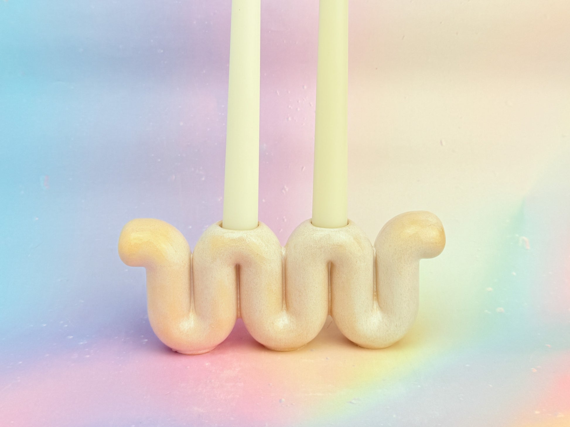 Handmade ceramic candle holders titled 'Candelabra - Cream' – modern Judaica by Feldi Studios