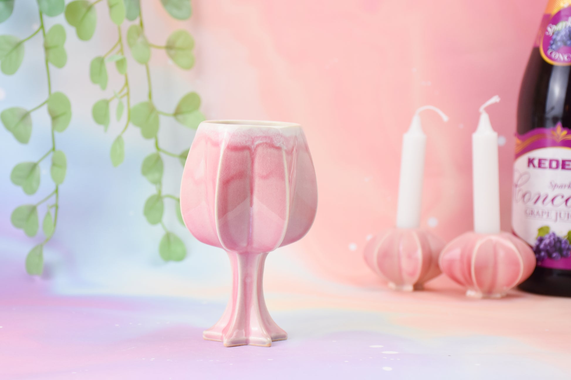 Handmade ceramic kiddush cup titled 'Stemmed Kiddush Cup - Blush' – modern Judaica by Feldi Studios