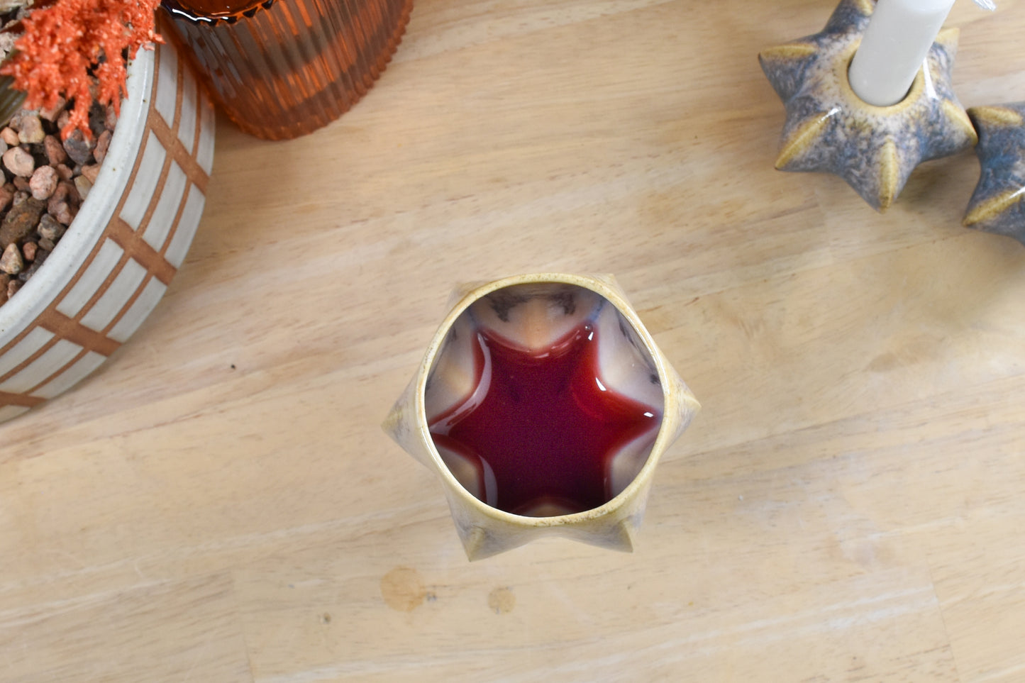 Handmade ceramic kiddush cup titled 'Pom Kiddush Cup - Gold and Green' – modern Judaica by Feldi Studios
