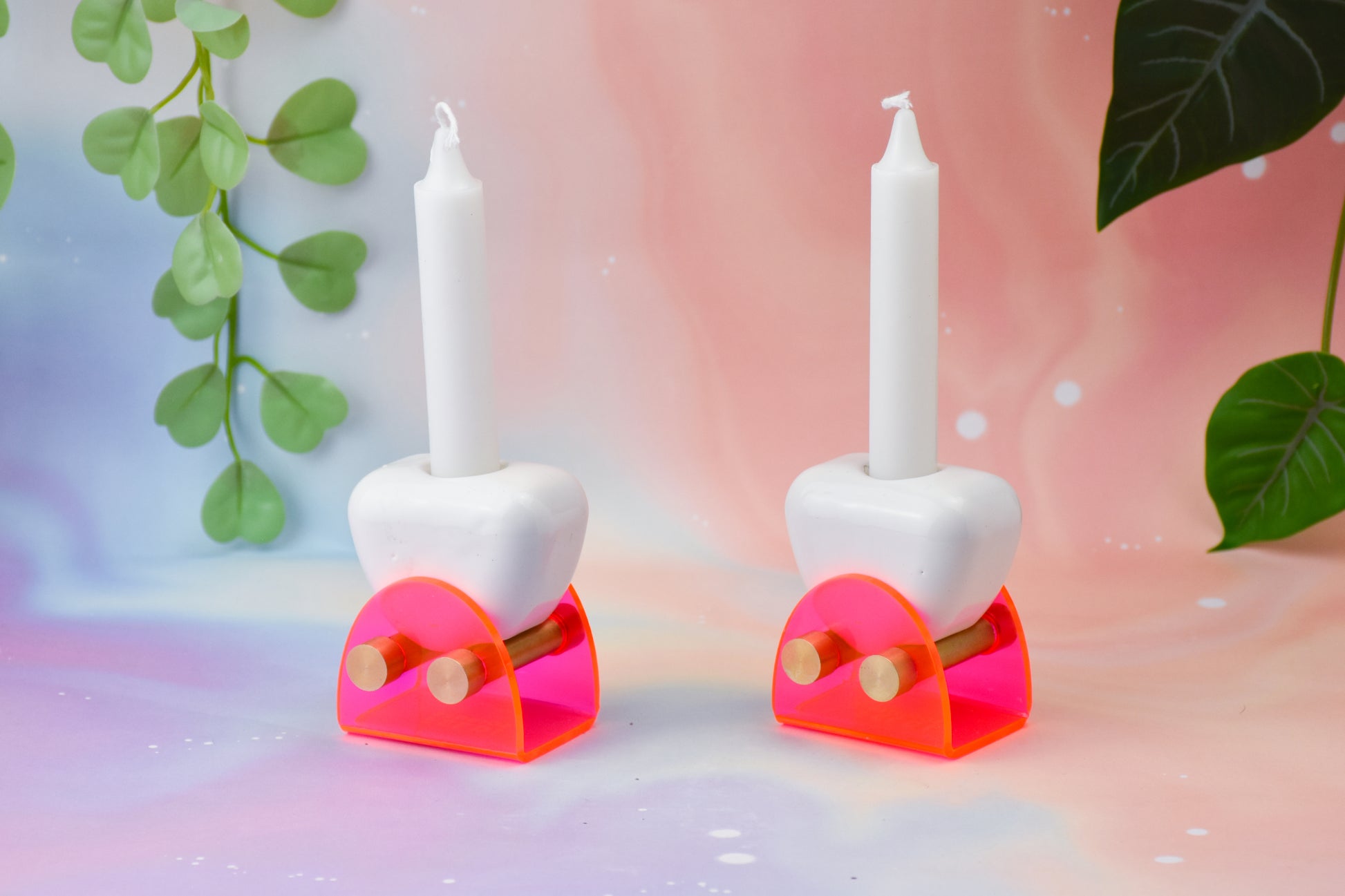 Handmade ceramic shabbat candle titled 'Hot Pink Shabbat Candle Holder' – modern Judaica by Feldi Studios