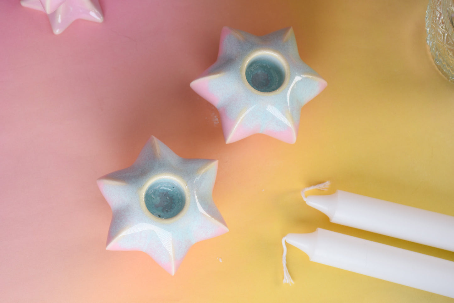 Shabbat Candle Pair - Cotton Candy