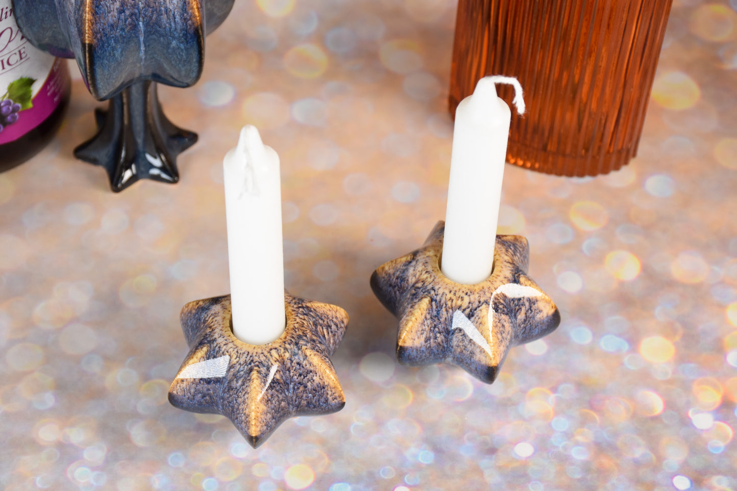 Shabbat Candle Pair - Gold and Blue