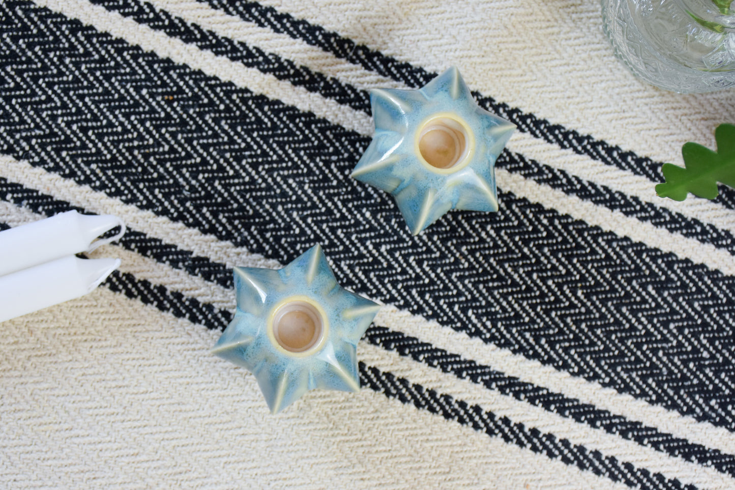 Shabbat Candle Pair - Blue and White