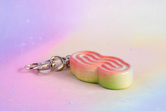 Handmade ceramic accessory titled 'Squigglet Fidget Charm Keychain - Rainbow' – modern Judaica by Feldi Studios