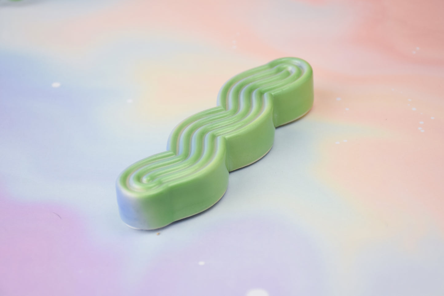Handmade ceramic mezuzah titled 'Squizuzah Mezuzah - Lagoon Fade' – modern Judaica by Feldi Studios