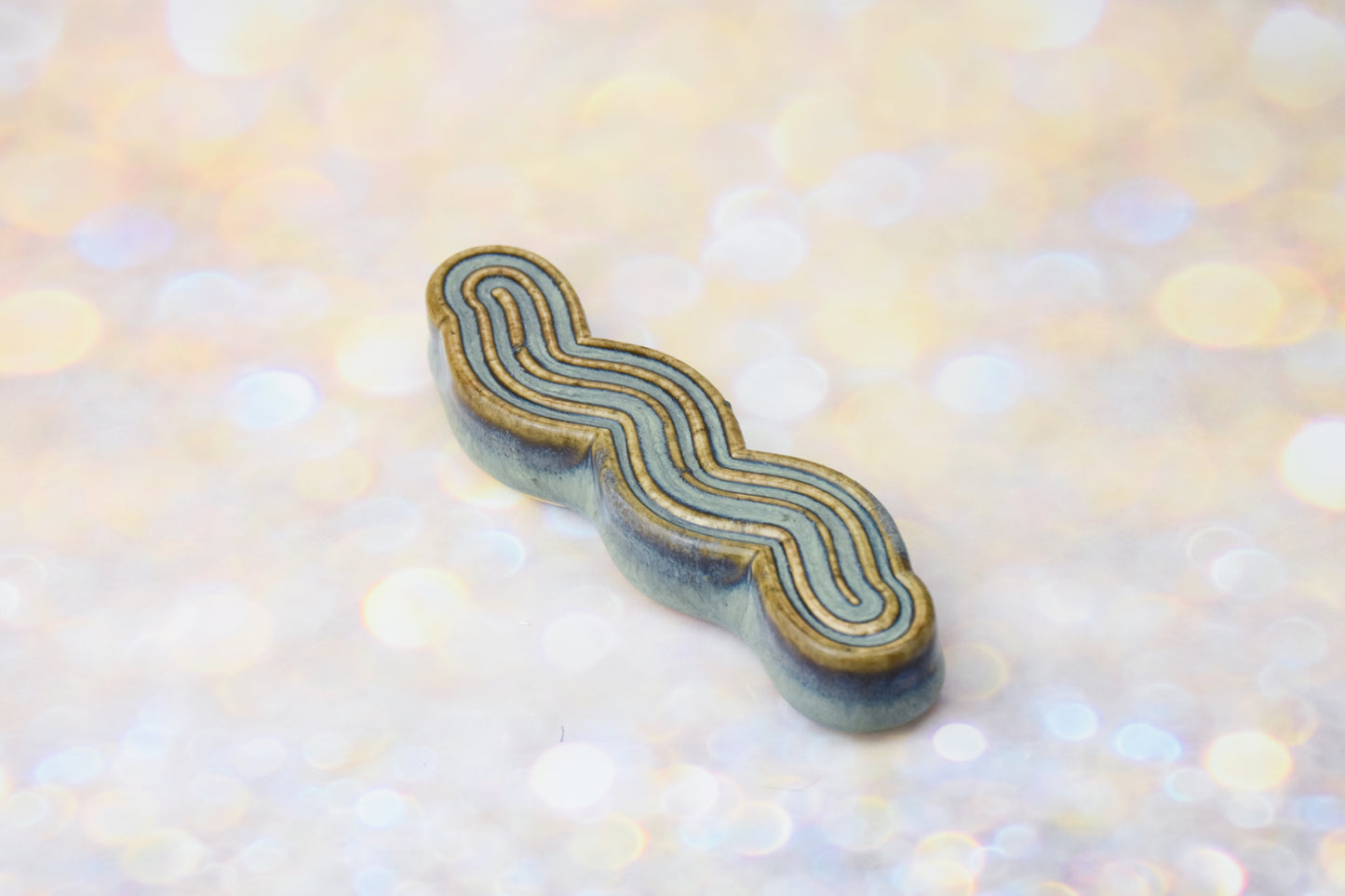 Handmade ceramic mezuzah titled 'Squizuzah Mezuzah - Washed Denim' – modern Judaica by Feldi Studios