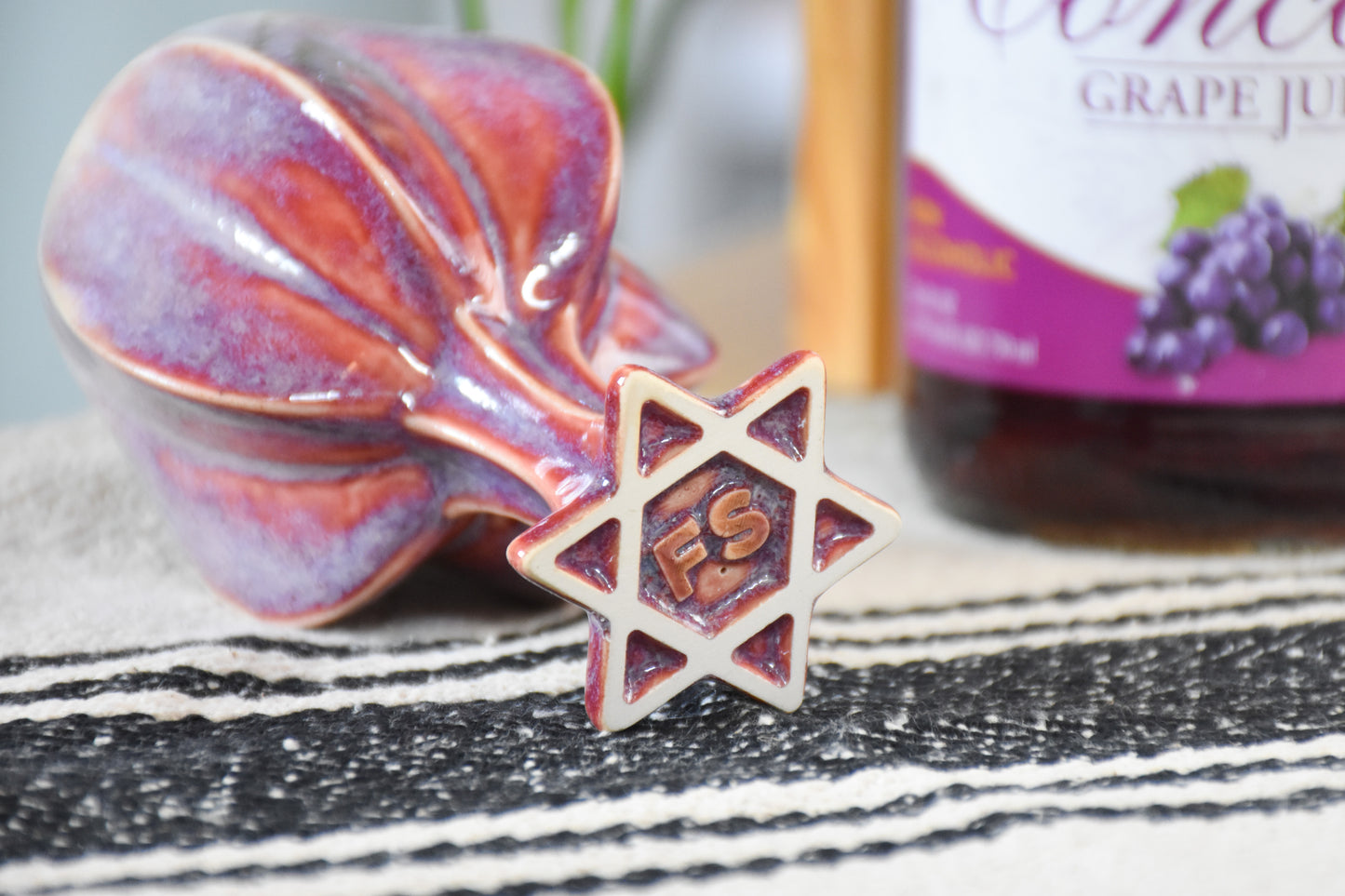 Shabbat Stemmed Kiddush Cup - Plum