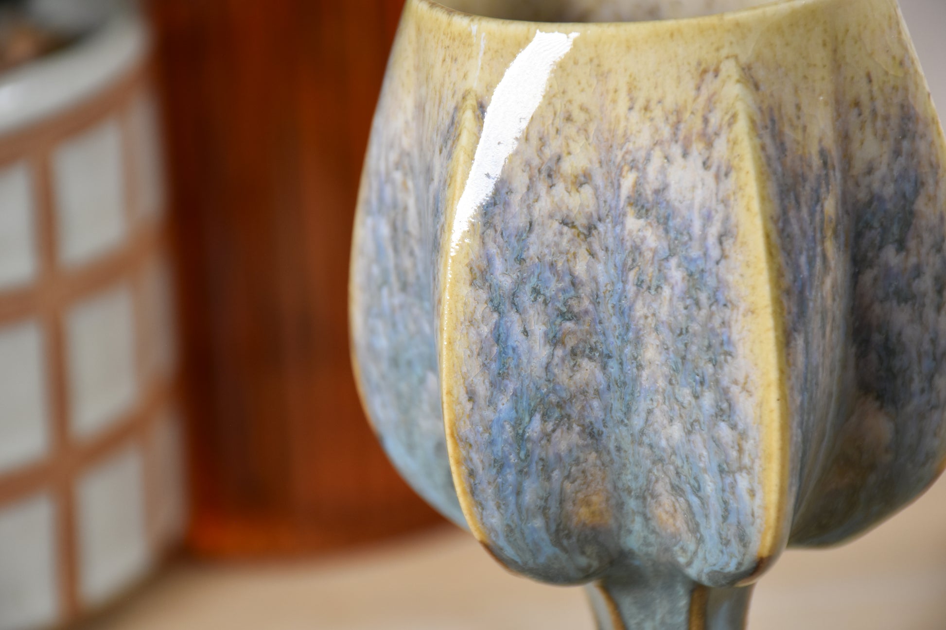 glaze details of stemmed shabbat kiddush cup