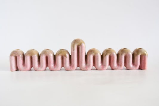 Handmade ceramic menorah titled 'Hanukkah Menorah - Cream | SECOND' â€“ modern Judaica by Feldi Studios