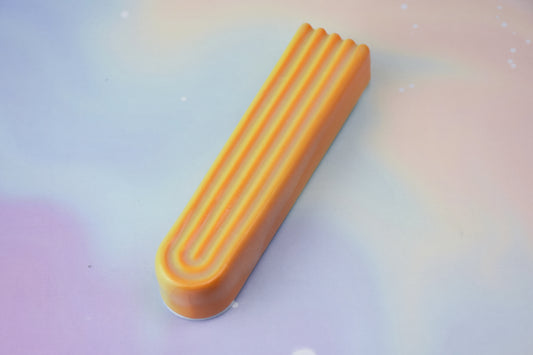 Handmade ceramic mezuzah titled 'Arch Mezuzah - Sunshine Fade' – modern Judaica by Feldi Studios