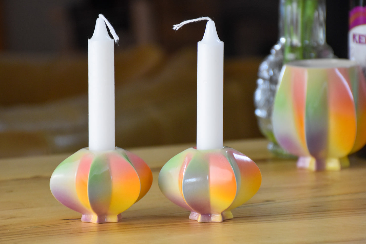 Shabbat Candle Pair - Rainbow