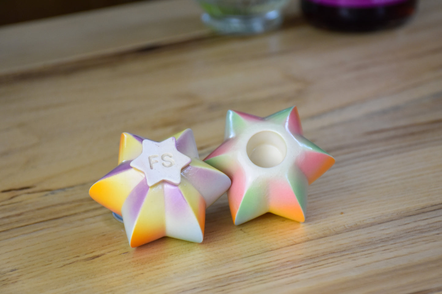 Shabbat Candle Pair - Rainbow