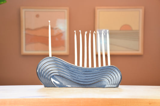 Wave Menorah, Dark Denim