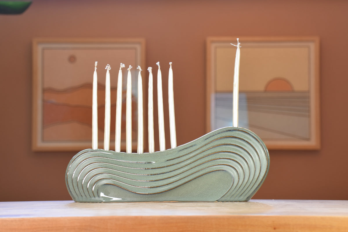 Wave Menorah, Washed Denim