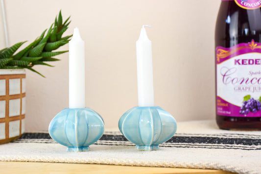 Shabbat Candle Pair - Aquamarine
