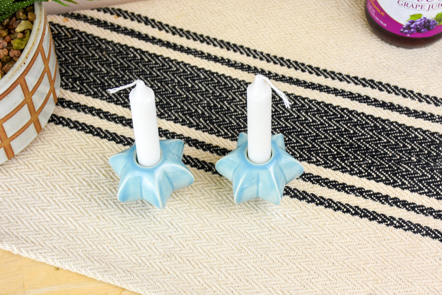 Shabbat Candle Pair - Aquamarine