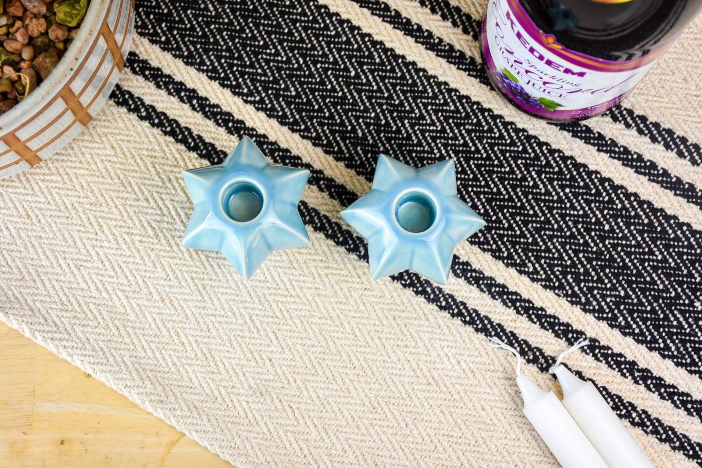 Shabbat Candle Pair - Aquamarine