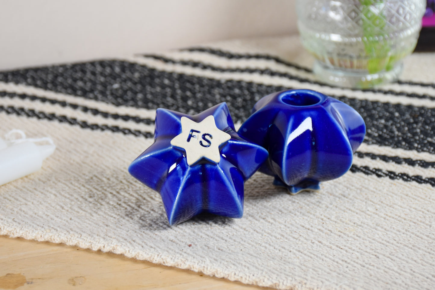 Shabbat Candle Pair - Jewcy Blue
