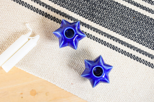 Shabbat Candle Pair - Jewcy Blue
