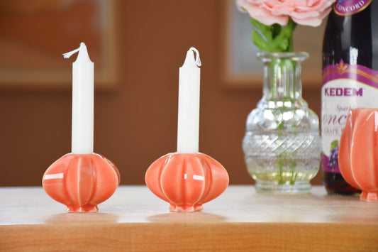 Star Shabbat Candle Holder Set, Coral