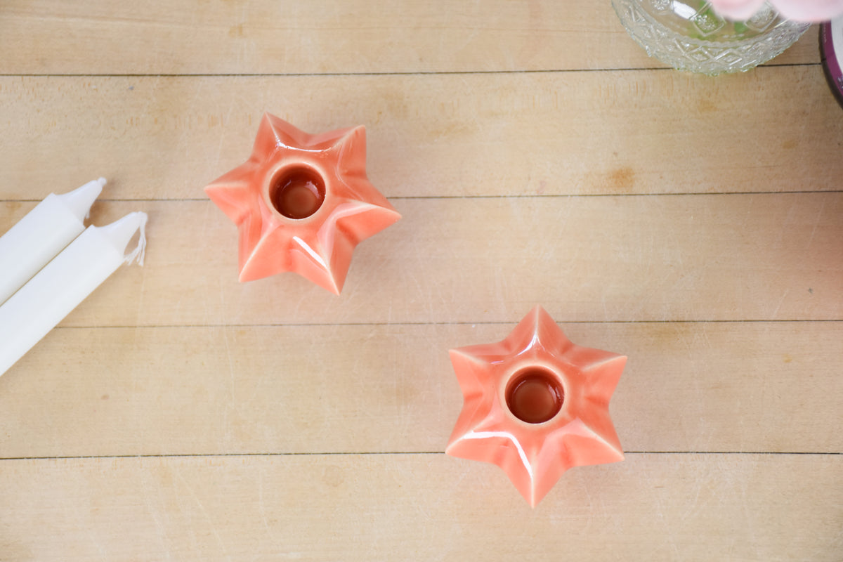 Star Shabbat Candle Holder Set, Coral