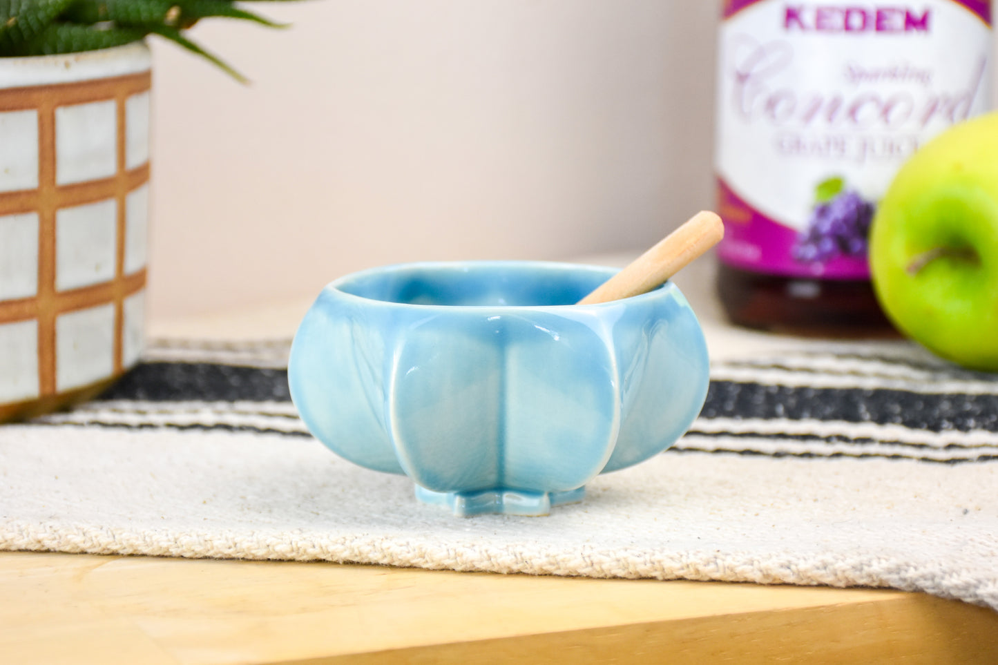 Rosh Hashanah Pom Honey Pot - Aquamarine